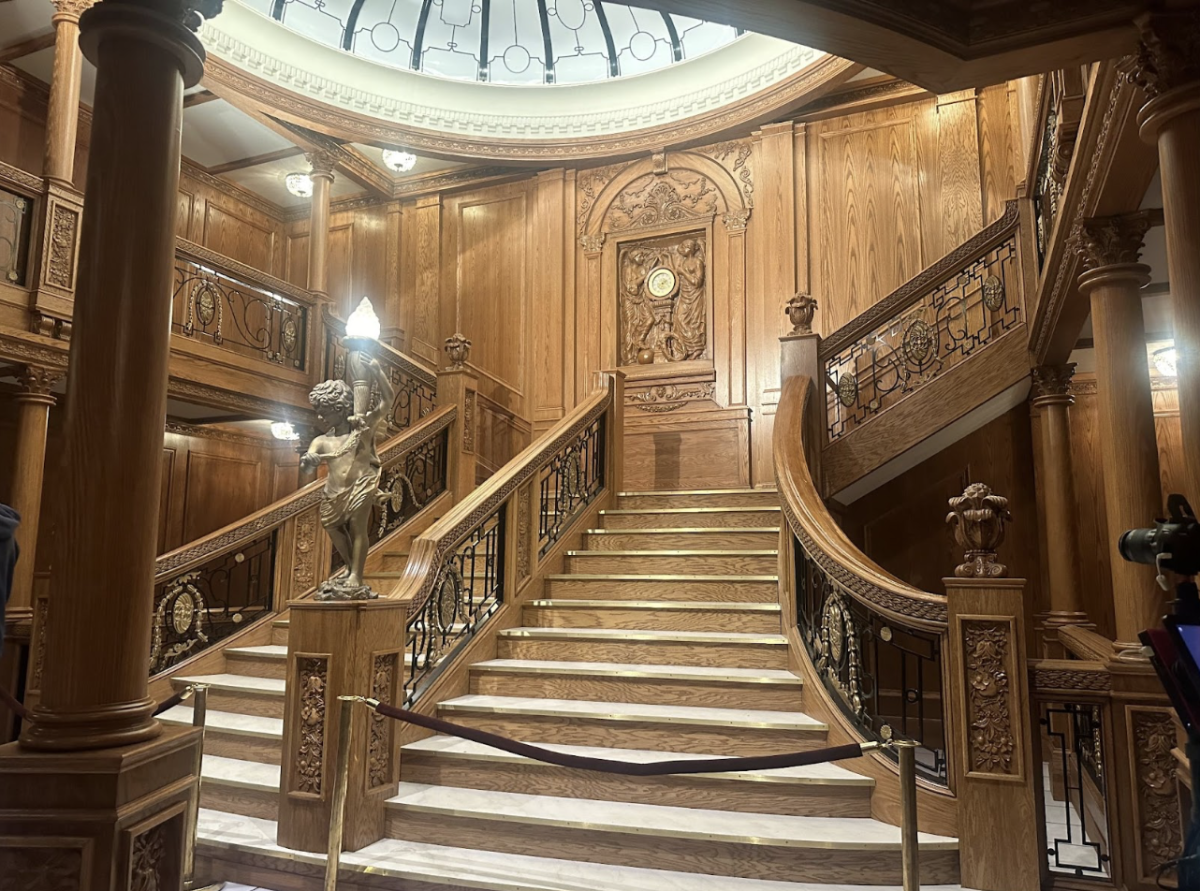 A replica of the Titanic main staircase at the new 'Titanic: The Artifact Exhibition' in Boston.